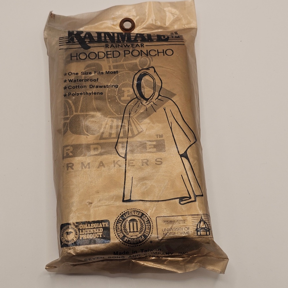 Vintage 80s Purdue Boilermakers Rain Poncho NOS Sealed Waterproof Hooded NCAA